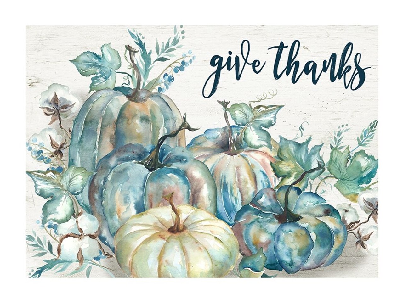 Blue Watercolor Harvest Pumpkin Landscape Give Thanks Poster Print by Tre Sorelle Studios - Item # VARPDXRB12233TS